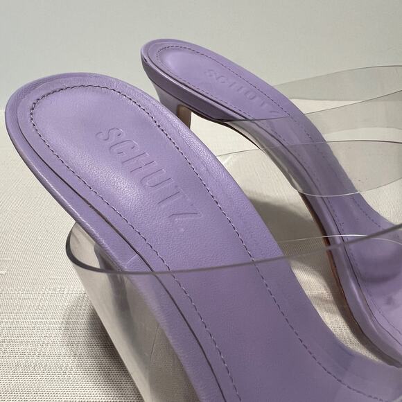 Schutz Ariella Strappy Vinyl Mules in Smoky Grape Clear Slip On Women's Size 9B - Picture 8 of 10